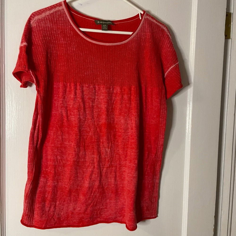 Tommy Bahama Red Cotton Knit Textured‎ Top Short Sleeve Small Petite S/P